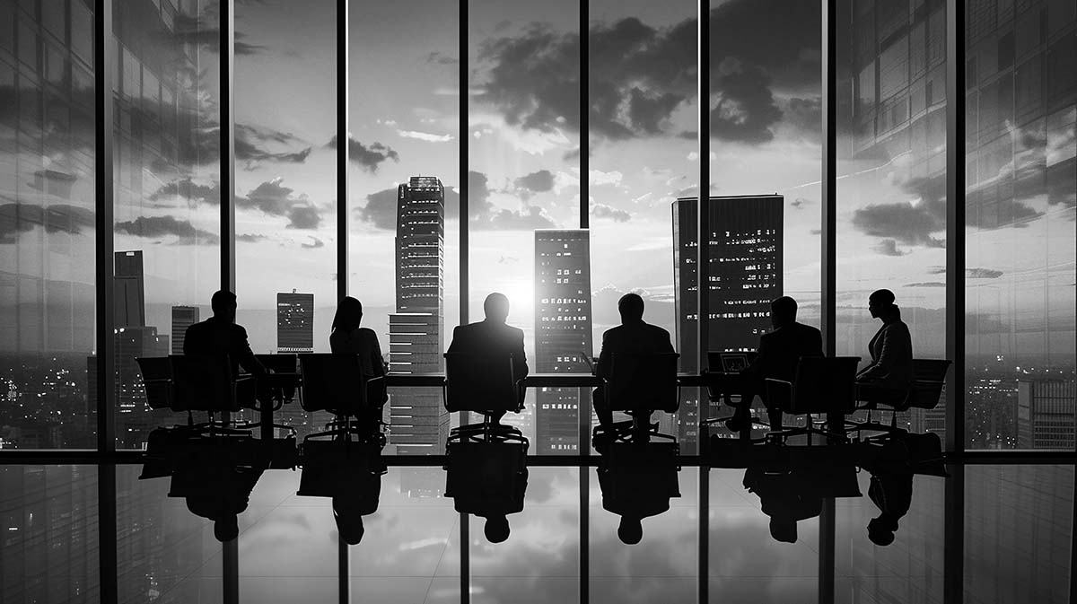 office meeting black and white silhouette